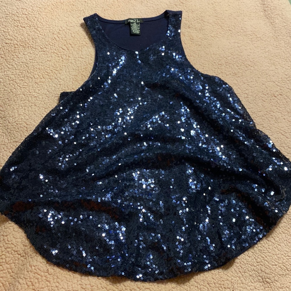 blue sparkly shirt